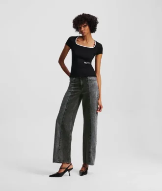 ZWEIFARBIGE, ENTSPANNTE JEANS MIT MITTLERER TAILLE