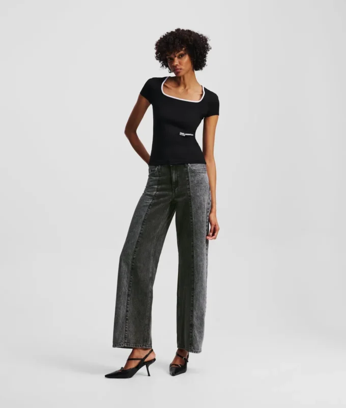 ZWEIFARBIGE, ENTSPANNTE JEANS MIT MITTLERER TAILLE ZWEIFARBIGE, ENTSPANNTE JEANS MIT MITTLERER TAILLE