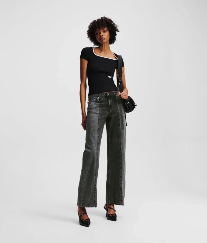 ZWEIFARBIGE, ENTSPANNTE JEANS MIT MITTLERER TAILLE ZWEIFARBIGE, ENTSPANNTE JEANS MIT MITTLERER TAILLE