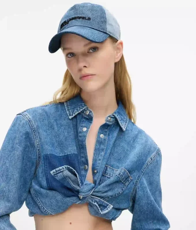 Zweifarbige helle Denim-Kappe